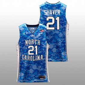 Will Shaver #21 Blue North Carolina Tar Heels 2022 Basketball Carrier Classic Veterans Day Jersey